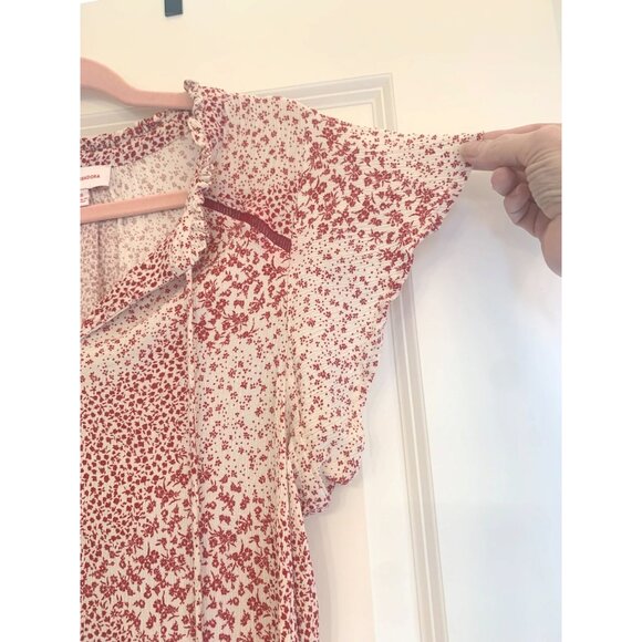 Molly & Isadora Red Floral Print Blouse 1X Cap Sleeve V-Neck - Picture 4 of 6